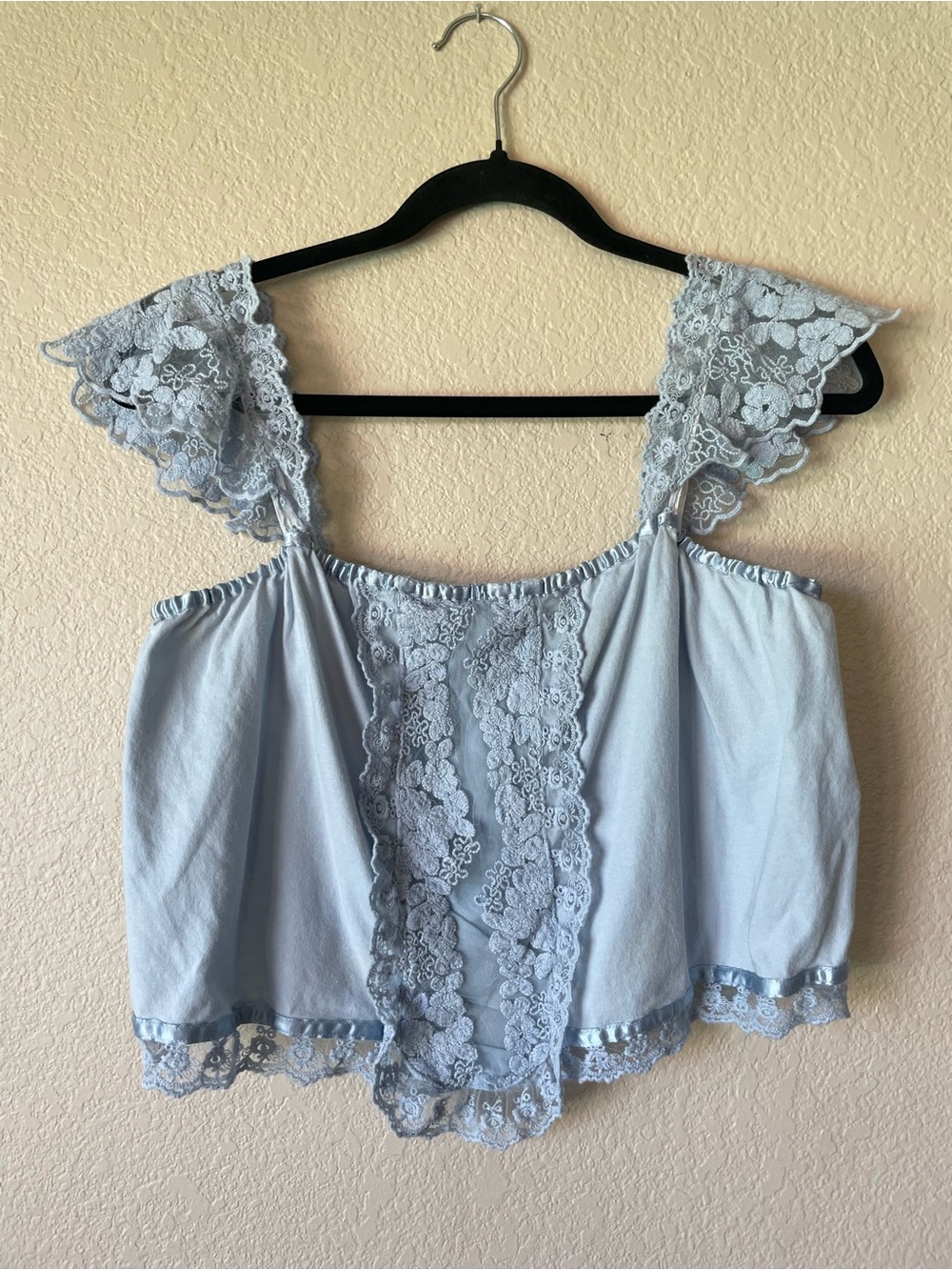 TINY Anthropologie Daphne Lace-Trim Light Blue Lace Ribbon Whimsy Top